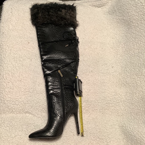 Shoedazzle Sheryl Faux Fur Stiletto Knee-High Heeled Boot - Picture 8 of 13